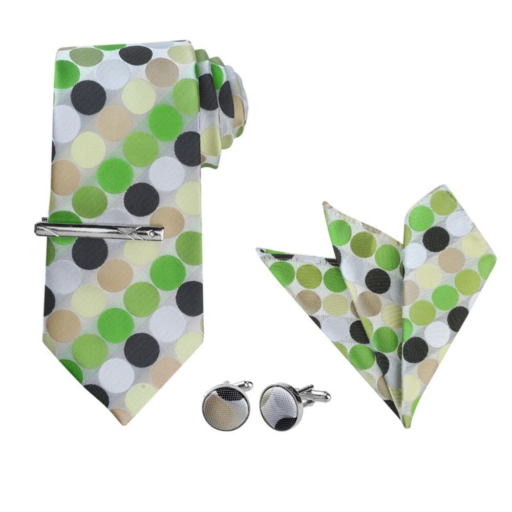Polka Dots Self-tied Tie Handkerchief Clip Cufflinks Wedding Business Tie Sets